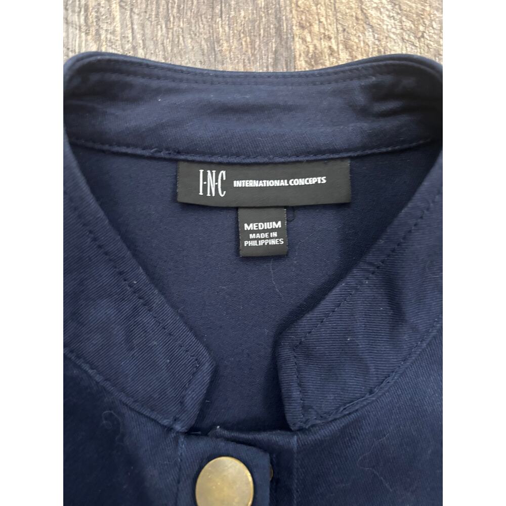 INC International Concepts Navy Blue Military Utility Jacket Blazer Women Medium - Picture 2 of 6